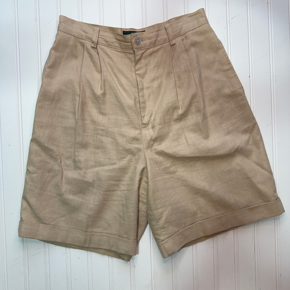 Vintage Hunt Club Linen Blend Tailored Shorts Size 10, Beige Bermuda Shorts